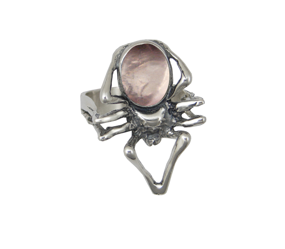 Sterling Silver Big Spider Ring With Rose Quartz Size 8